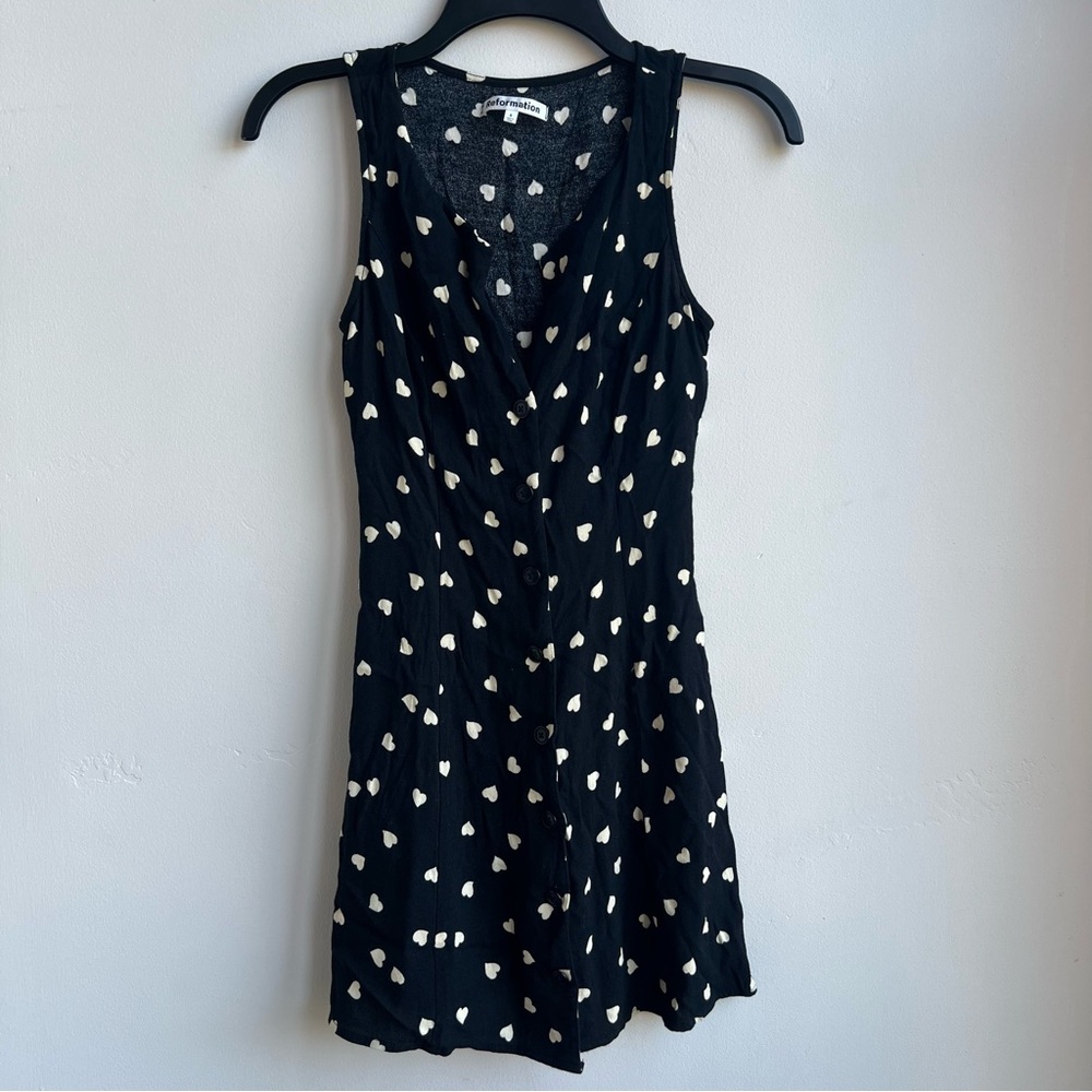 Reformation Black and White Heart Print Mini Dress